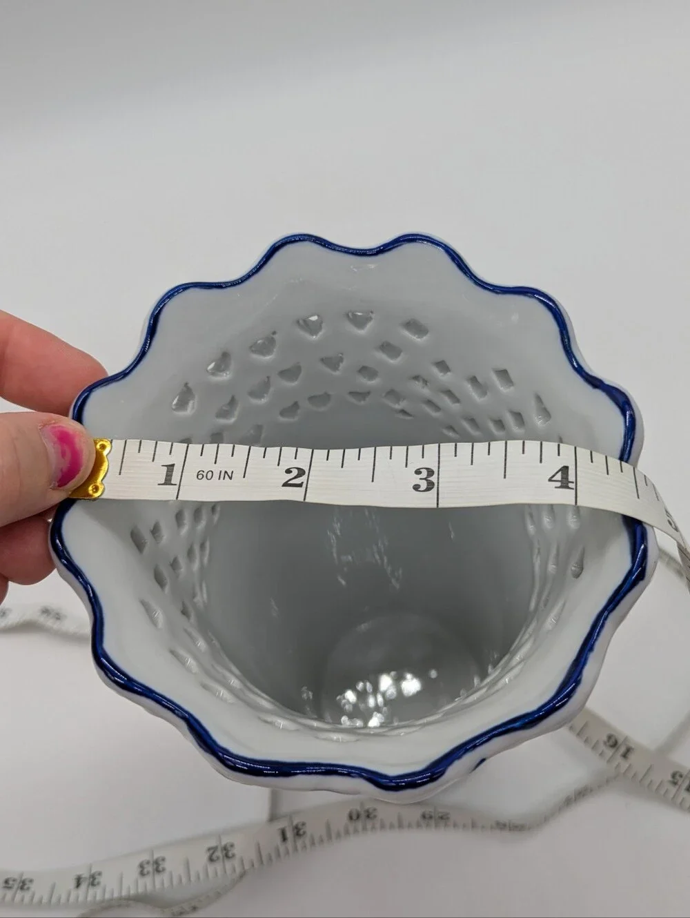 Vintage Blue White Porcelain Reticulated Vase